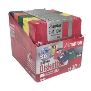 IMATION RAINBOW 3.5” FLOPPY DISKS – 2HD 1.44MB – IBM FORMATTED – SEALED 30 PACK